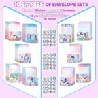 TaoBary 160 Pcs Stationery Paper Set 50 Double Sided Stationery Papers with 50 Matching Envelopes and 60 Round Dot Sticker, 10 Design(Mermaid,5.5 x 8.25 Inch)