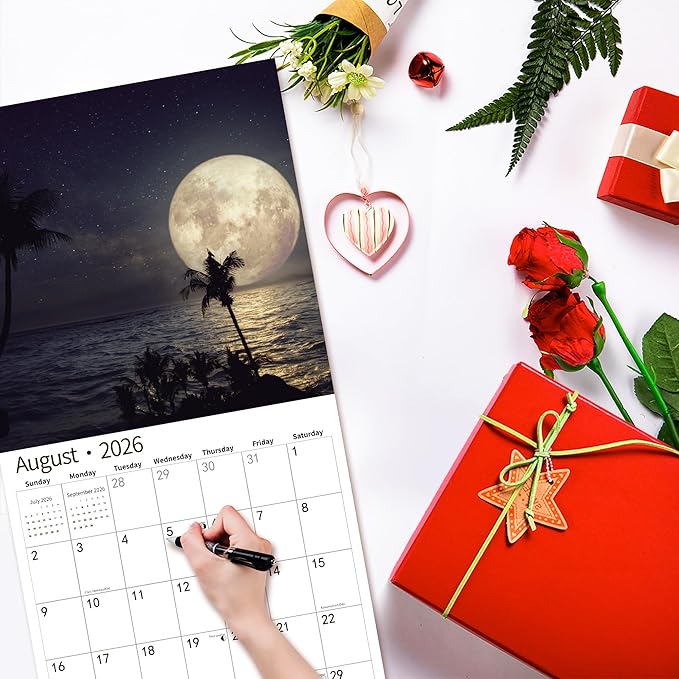 2026 Wall Calendar,Calendar 2026, November 2025 - December 2026, Wall Calendar Moon, 12" x 24" Opened,Full Page Months Thick & Sturdy Paper for Calendar Organizing & Planning