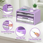 SHARKWOODS Wood Desk Organizer, 3 Tier Paper Tray Organizer for Desk with Adjustable Storage Shelves, Desktop File Organization Paper Sorter Mail Holder for Office Home Classroom, Purple