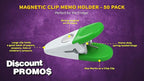 50 Magnetic Memo Holders Set - Customizable Text, Logo - Large Clip, Plastic - White Green