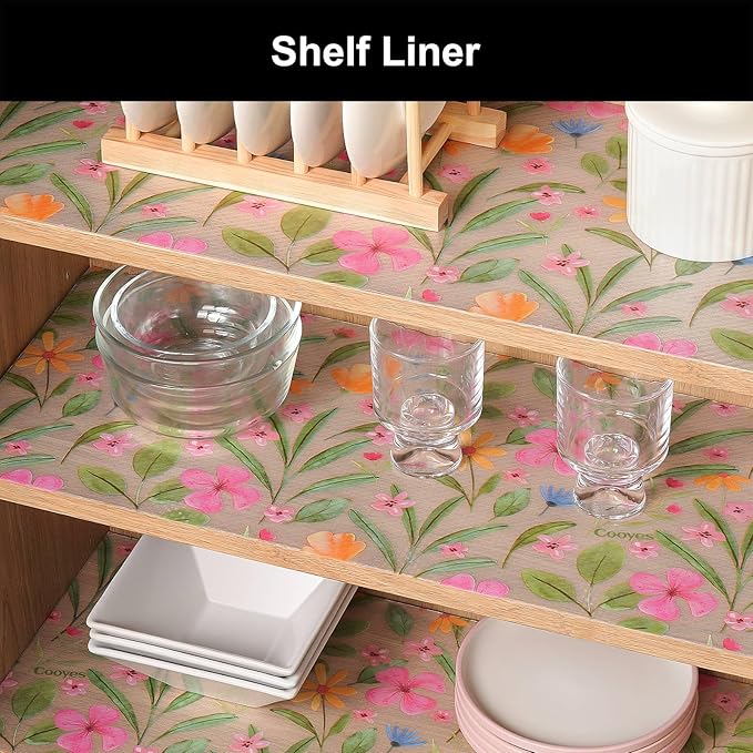 Cooyes Shelf Liner – Premium Non-Adhesive Cabinet & Drawer Liner for Kitchen – Waterproof Shelf Paper with Modern Pattern – Durable EVA Cabinet Mat – Easy to Cut （12" W x 120" L）