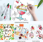 Ohuhu Markers for Adult Coloring Books No Bleeding 160 Colors Coloring Markers Water-based Dual Tips Fineliner & Brush Drawing Pens Art Pens for Kids Adults Sketch Journal - Maui - White