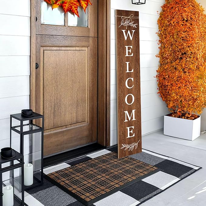 Welcome Porch Sign Decor Wooden Hanging Sign Door Porch Standing Decorative Signs Plaques for Front Door Farmhouse Outdoor Indoor Welcome Sign 47.2"H（brown）