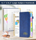 Spiral Notebook Journal with Removable Dividers Tabs, 300 Pages Hardcover Leather 5 Subject College Ruled Notebook, 6.1"x8.2" Large A5 Lined Journal for Women Men Spiral Notebook for Work School,Navy