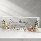Custom Office Name Plate, Personalized Gifts for Women & Men, Appreciation Gifts for Employees, Office Desk Accessory (Tea Colored Flower)