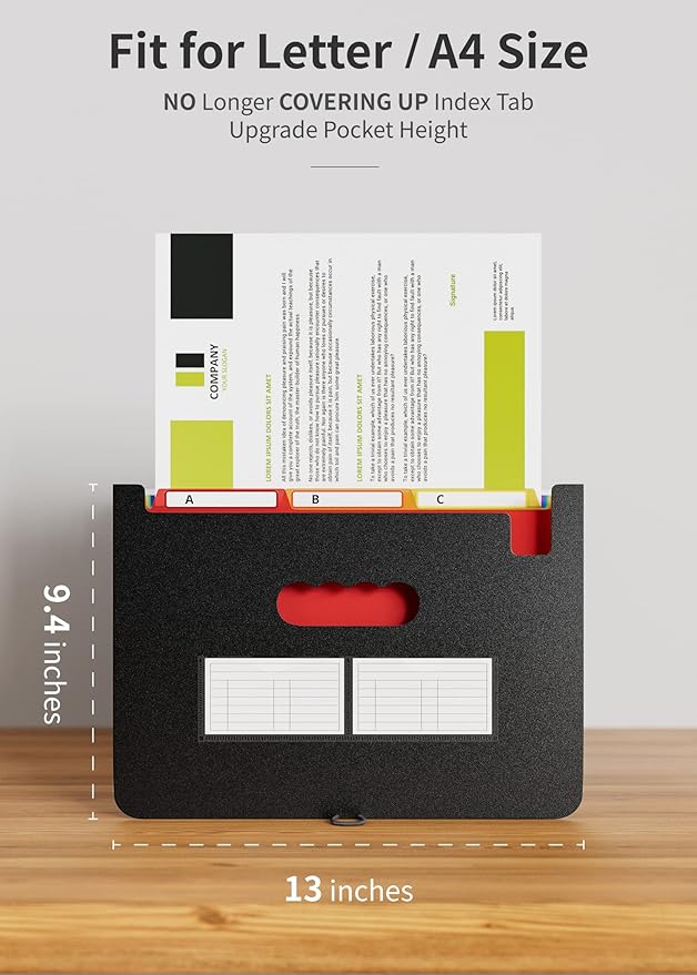 ABC life 26 Pockets Expanding File Folder, Letter A4 Accordion File Organizer, 3 Tab File Folder, Portable Monthly Paper Bill Tax Receipt Organizer with Colorful A-Z Alphabetical Tabs - Black