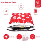 Bubble Mailers 10x13" - Red Snowflake Baubles with Writable Area - 25 Pack - Holiday Poly Padded Envelopes and Bubble Shipping Mailers