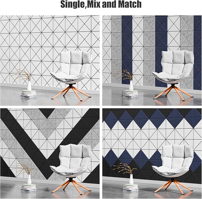 Sonicism 12 Pack X-Lined Acoustic Panels with Self-Adhesive, 12" X 12" X 0.4" Sound Proof Foam Panels, Decorative Soundproof Wall Panels, Sound Absorbing Tiles for Home & Offices (BlackBase+WhiteFace)