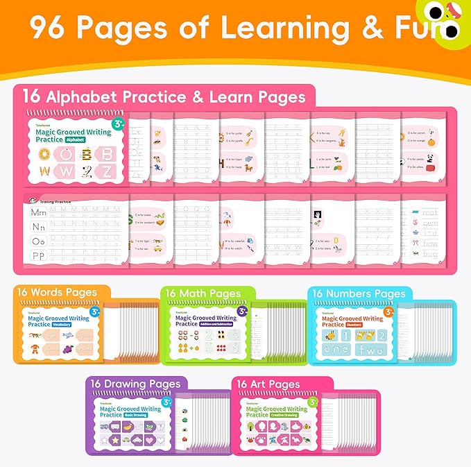Timetome Large Magic Grooved Writing Practice for Kids 3-5, Grooved Writing Books Ages 6-8, Magic Book Handwriting Practice for Kids 5-7, Preschool Workbook Tracing Books for Boys & Girls