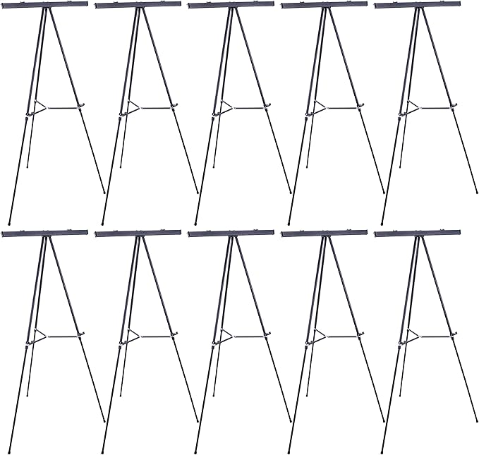 U.S. Art Supply 66" High Boardroom Black Aluminum Flip Chart Easel & Presentation Stand (10 Pack) - Adjustable Floor/Tabletop, Portable Tripod, Holds 25 lbs., for Chart Paper, Poster Boards, & Pads