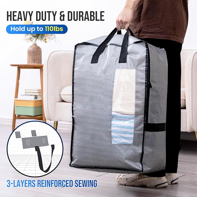 TAILI 2 Pack Gray Moving Bags w/Adjustable Backpack Straps, Moving Supplies, Moving Boxes Alternative, Heavy Duty Storage Totes for College Packing, Camping Backpack for Travel, Dorm, Laundry