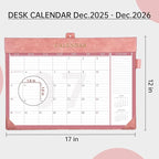 Yoment Desk Calendar 2026 Leather Desk Calendar with To-Do Lists, 13 Months Desk Pad Wall Calendar with Pen Holders PVC Cover for Work Office School Home Women Men, Dec 2025-Dec 2026, 17 x 12, Pink