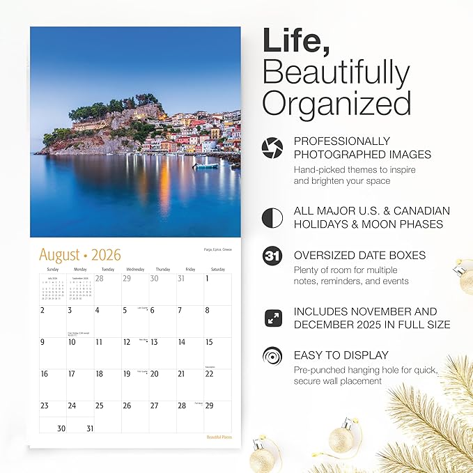 RED EMBER Beautiful Places 2026 Wall Calendar 12 Month | 12" x 24" Open | Thick & Sturdy Paper | Holiday Gift | Travel Calendar 2026