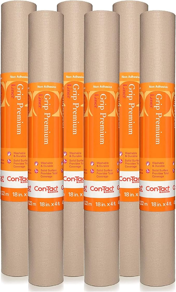 Con-Tact Brand Grip Premium Thick Shelf Liner - Versatile 18-inches x 4-feet Durable Non-Adhesive Non-Slip Drawer and Cabinet Liner in Taupe - Pack of 6 Rolls