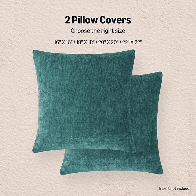 Amazon Basics Chenille Throw Pillow Covers, Home Decor Cushion Cover for Bedroom Living Room Couch Bed, 18" W × 18" L, Deep Teal