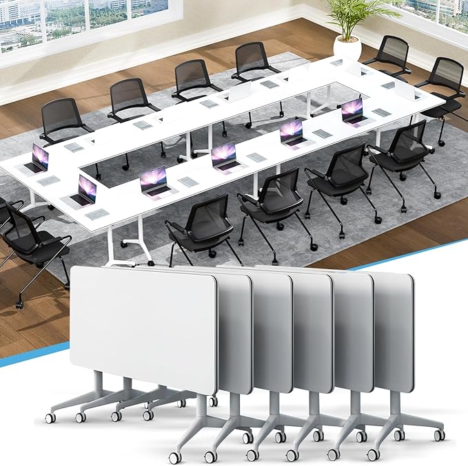 Conference Table,55.1''Folding Conference Room Table for 4-12 People,Mobile Flip Top MeetingTraining Table with Different Coulor and Styles for Offices, Classrooms,Meeting Room (6, 61''A)