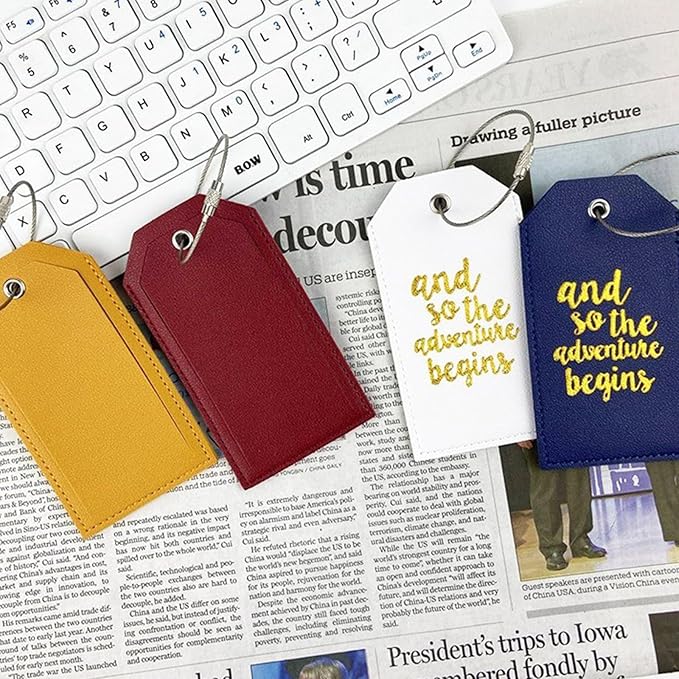 Portable Leather Travel Labels with Privacy Cover and Steel for Business Trips and Vacations Luggage Label for Travel