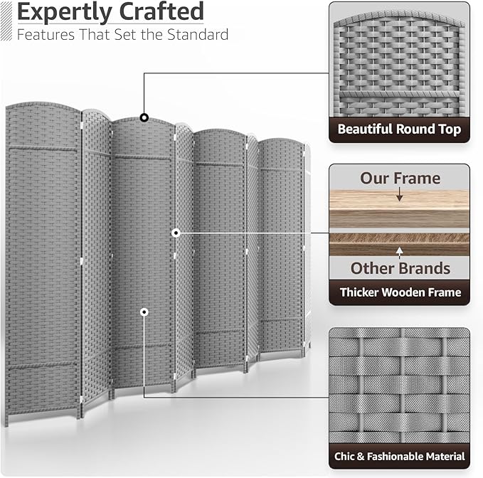 Sorbus 8 Panel Room Divider 6 ft. Tall - Privacy Screen, Extra Wide Double Hinged Panels, Mesh Hand-Woven Design, Partition Room Dividers and Folding Privacy Screens, Wall Divider for Room Separation