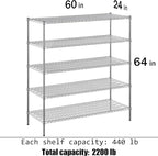 Regal Altair 24" Deep x 60" Wide x 64" Height Wire Shelving Kit | 5-Tier | NSF Commercial Storage Rack Unit