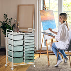 GOFLAME 15-Drawer Rolling Storage Cart, Craft Storage Cart with Removable Drawers & Lockable Wheels, Art Cart Supply Storage Organizer for Home Office Classroom, Green Gradient