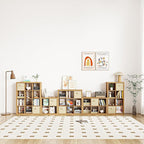 furtble Bookshelf with Storage Bins, 12-Cube Storage Organizer, Modern Wood Open Bookcase, Multifunctional Display Shelf for Living Room, Bedroom, Home Office, Oak