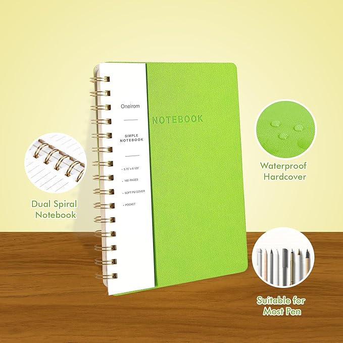 Spiral Notebook-5.75" x 8.125" College Ruled Journal with Inner Pockets and 160 Pages,PU Leather Cover Business Journal, Twin-Wire Binding Notebook Perfect for Office & Home School Supplies 3 pack NavyBlue/Light Green/Violet