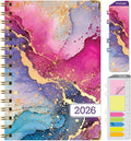 HARDCOVER 2026 Planner, 5.5"x8": 14 Months (November 2025 - December 2026), Daily Weekly Monthly Planner, Yearly Agenda, Bookmark, Pocket Folder and Sticky Note Set (Rainbow Gold Marble)