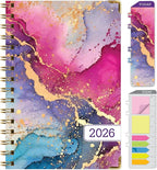 HARDCOVER 2026 Planner, 5.5"x8": 14 Months (November 2025 - December 2026), Daily Weekly Monthly Planner, Yearly Agenda, Bookmark, Pocket Folder and Sticky Note Set (Rainbow Gold Marble)