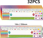 INKNOTE 32 PCS Name Tags for Classroom Multipurpose Manuscript Nameplate for Desks with Alphabet Numbers Ruler and Shapes for Kid from Pre Kindergarten to Primary School