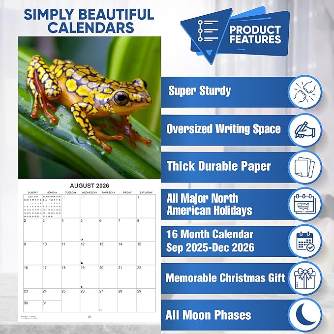 2026 Frogs Monthly Wall Calendar | Animals Calendar 2025-2026