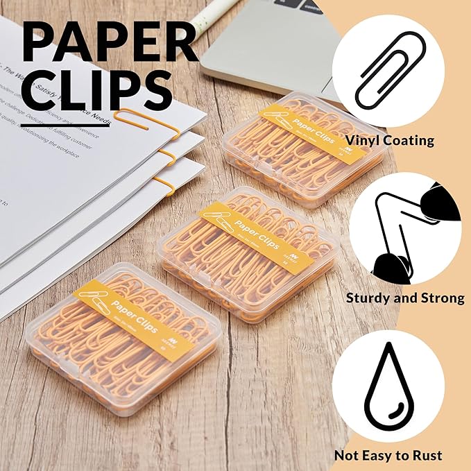 NEEWAY Colorful Large Paper Clips, 2 Inch Jumbo Paper Clips, 150 Count, 3 Pack of 50 (Orange)