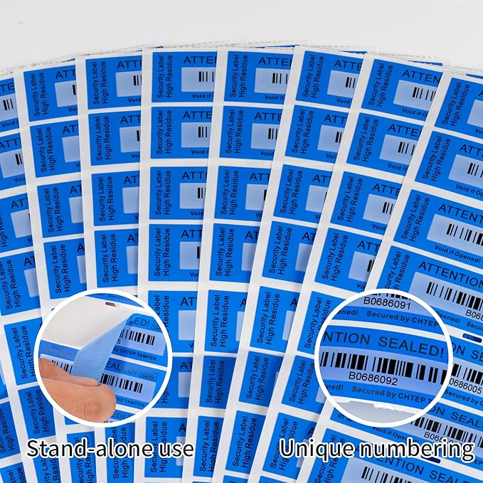 ChtepTamper 100 Pieces Total Transfer Tamper-Evident Stickers Security Labels Great for Goods Shipping,Exchange of Agency Files, Privacy Protection or More(Serial Number 1 * 3.54inches Blue)