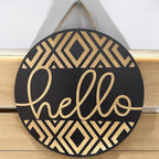 Wood front door sign Wood sign Home decor Welcome sign Sign for front door House warming gift Wedding gift (Hello Geometric-UV028(NB) S008, 11" Width)