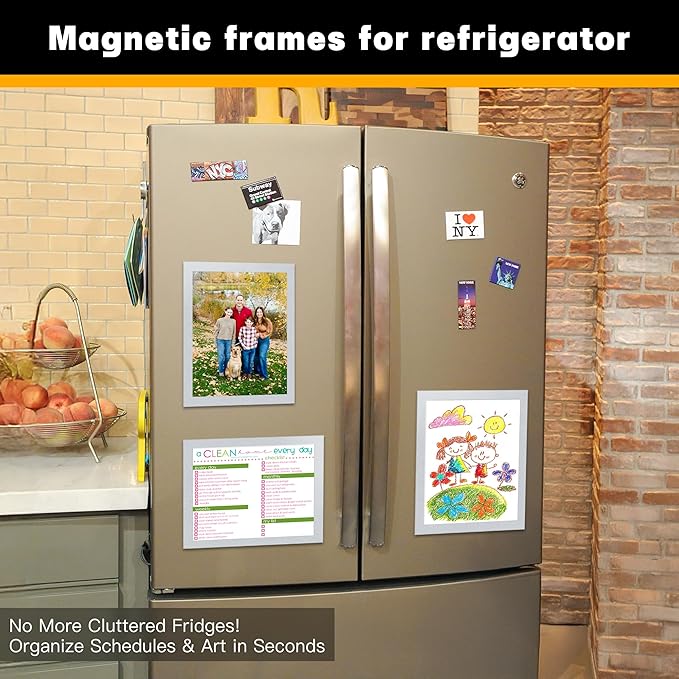 VAIIGO 10Packs Magnetic Frames for Refrigerator & Metal Surfaces - 8.5x11 Magnetic Sign Holder - File/Paper/Document Holder with Photo/Picture/Poster Frame for Commercial/Home Use (Silver)