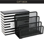 BLU MONACO Black Metal Mesh Letter Sorter | 3-Slot Mail Organizer for Desk, Office & Home | Vertical File & Envelope Holder with Non-Slip Base | Space-Saving Desktop Mail Organizer
