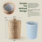 Tidita 4 Gallons Wicker Waste Basket - Water Hyacinth Bathroom Garbage Can with a Lid - Bathroom Trash Can Boho Style - Wicker Trash Can with Lid for Household, Kitchen - Removable Liner, Iron Frame
