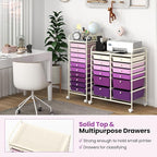 Giantex 12 Drawers Rolling Storage Cart, Classroom Organizers with Wheels for Tools Scrapbook Craft Paper Teacher Office School Supplies (Purple Gradient)