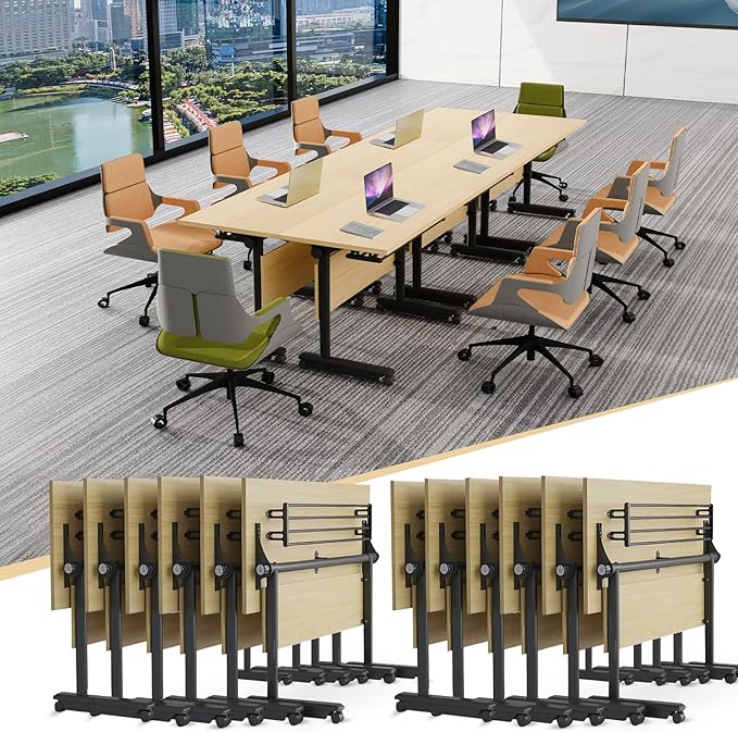 Conference Table,55.1''Folding Conference Room Table for 4-12 People,Mobile Flip Top MeetingTraining Table with Different Coulor and Styles for Offices, Classrooms,Meeting Room (12, 61''G)