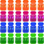 AUSTARK 24Pcs Pencil Sharpener Manual, Assorted Color Small Dual Hole Pencil Sharpeners Bulk with Lid for School Office Home (Geometry-24)