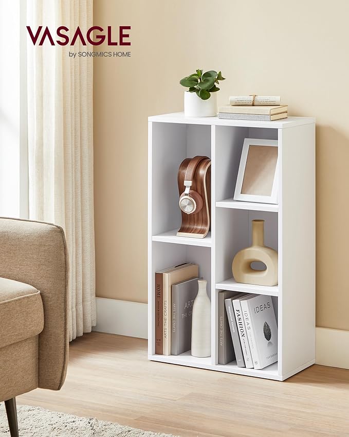VASAGLE Set of 2 Bookcases, Bookshelves, 5 Compartments, Freestanding Shelves and Cube Organizers, Display Shelves for Small Spaces, for Living Room, Bedroom, and Home Office, Cloud White ULBC25WT-2