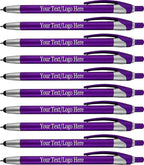 Personalized with Your Custom Logo or Text Pens-Pack of 450- for Marketing, Parties, and Events, 2 in 1 Capacitive Stylus & Ballpoint Pen Compatible with Touchscreen Devices, Black Ink, Purple Pens