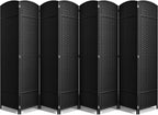 Sorbus 8-Panel Black Room Divider with Double Hinged Panels, 6 ft Tall Folding Privacy Screen