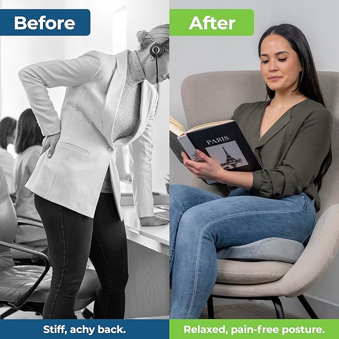 LuminaRest® Gel Enhanced Seat Cushion for Long Sitting | Premium CertiPUR-US® Certified Memory Foam | Non-Flattening Office Chair Cushion for Tailbone Pain Relief, Sciatica & Back Support (Gray)