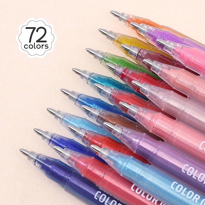 PHOSYNDYE 72 Color 1.0mm Big Hit Glitter Gel Pens for Adult DIY Projects, Art, Christmas Crafts, Birthday Card, Coloring Books