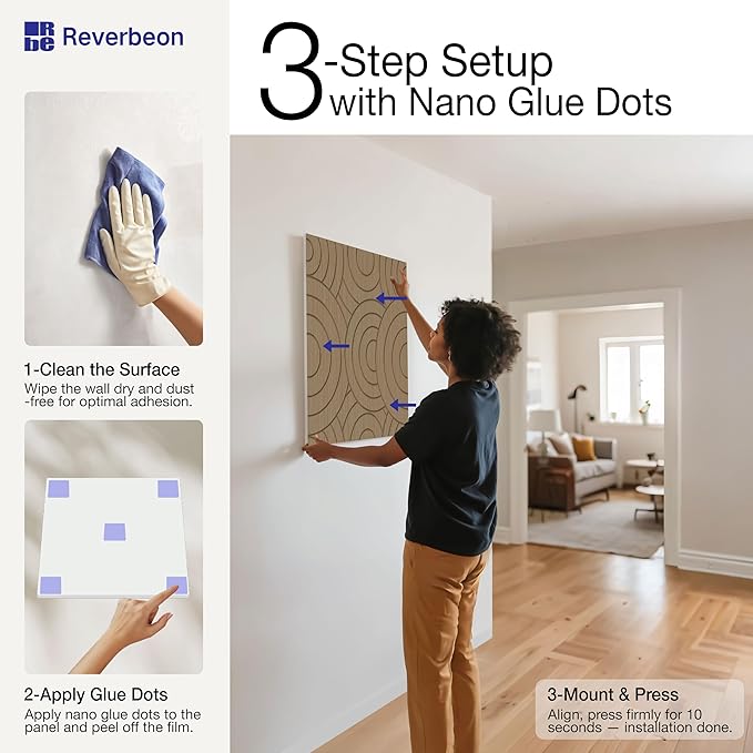 Reverbeon 6 PCS Acoustic Panels, 23.6x23.6 Inch Sound Absorbing Panels, Decorative Acoustic Wall Panels for Recording and Home Studio, Office with Double-Sided Adhesive Tape