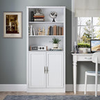 BORNOON 71.4" Tall Bookshelf with Cabinet, 5-Tier Floor Standing Bookcase with Doors & Adjustable Shelves, 31.5" Wide Storage Shelf, Metal Handles, Modern Organizer for Home Office, Living Room