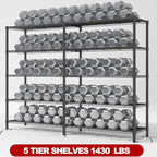 REIBII 5 Tier Wire Shelving Storage Shelves Loads 1430LBS, 58" W Metal Shelving Unit for Storage Adjustable Heavy Duty Garage Shelving Pantry Shelves Kitchen Shelving, Black, 2 Pack