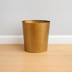 TUP THE URBAN PORT 10" Decorative Iron Wastebasket Trash Can | Matte Gold | Leaf Etched Design