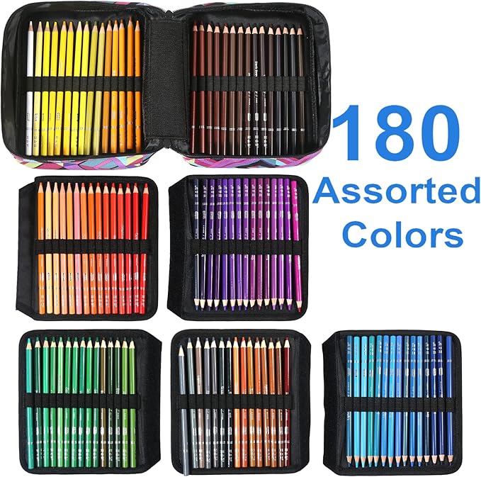 H & B 180 Colored Pencils Set, Art Pencil Kit for Adult Coloring,Oil Based Soft Core, Ideal for Coloring Sketching Shading,H & BArt Set for Teens Beginner Wooden Color Pencils
