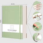 AHGXG Bullet Dotted Journal - Large A4 Notebook Dotted, 8.5''×11'', 320 Pages Dot Grid Notebook, 100gsm Thick Paper, Leather Softcover, with Journal Stencils, Inner Pocket - LightGreen